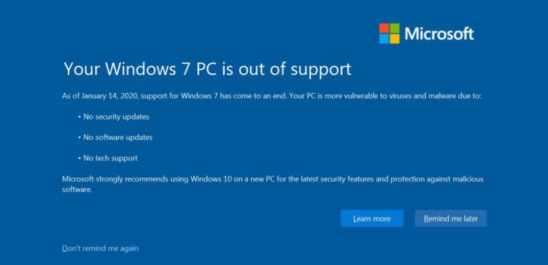 Η Microsoft σταματά από σήμερα την τεχνική υποστήριξη των Windows 7