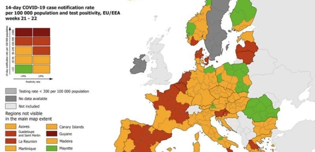 Χάρτες ECDC: «Κίτρινες» οι περισσότερες περιοχές στη χώρα